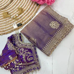 Blue Ton-to-Ton Chiffon Silk Saree Heavy...