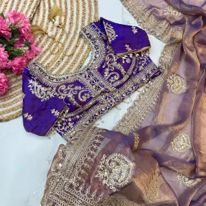 Blue Ton-to-Ton Chiffon Silk Saree Heavy Embroidery for Women