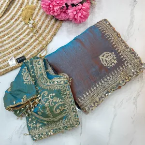 Sky Blue Ton-to-Ton Chiffon Silk Saree H...