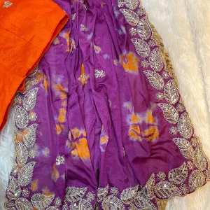 Digital Printed Purple Chiffon Silk Saree for Women