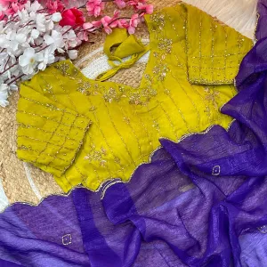 Designer Purple Crunchy Silk Saree with Contrast Blouse