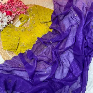 Designer Purple Crunchy Silk Saree with Contrast Blouse
