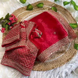 Trendy Jimmi Choo Red Saree Heavy Embroi...
