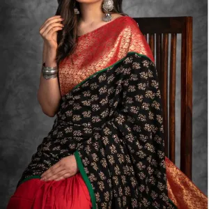 Pure Cotton Ajrak Print Saree with Rich Red Zari Pallu