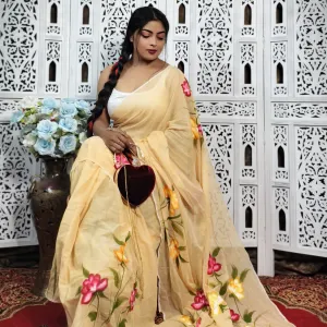 Pure Mul Cotton Hand Painted Floral Saree for Everyday Elegance