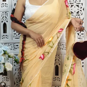 Pure Mul Cotton Hand Painted Floral Saree for Everyday Elegance