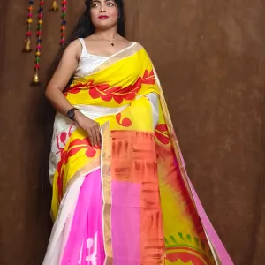 Multicolor Kerala Cotton Hand Painted Sa...