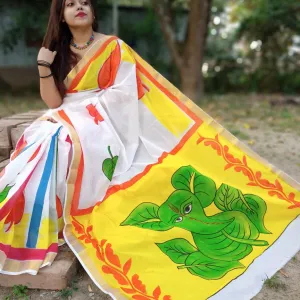 Kerala Cotton Hand Painted Saree with Le...