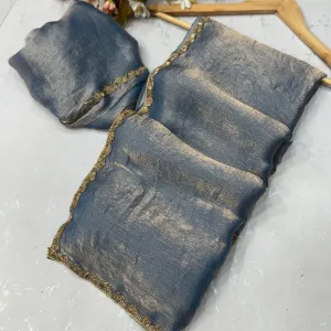 Teal Organza Banarasi Silk Saree Lightweight Elegant Zari Border