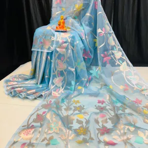 Premium Handcrafted Muslin Saree with Bl...