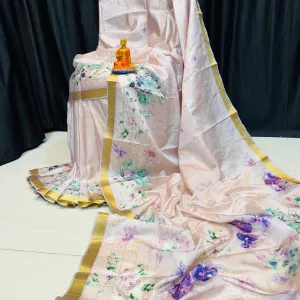 Elegant Floral Viscose Modal Silk Saree with Light Pink Blouse Piece