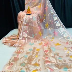 Premium Handcrafted Pure Muslin Saree wi...