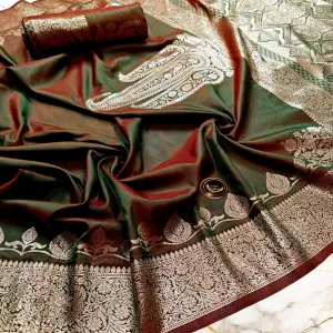 Katan Silk Saree Dual Tone with Designer Zari Border Look