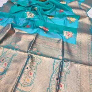 Designer Meenakari Organza Silk Saree Elegant Party Wear