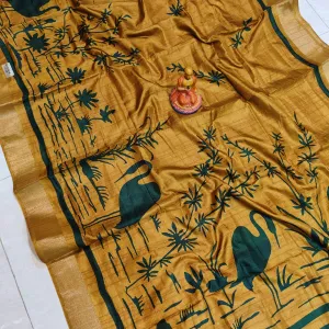 Matka Slub Silk Saree Exclusive Soft Premium Quality Yellow