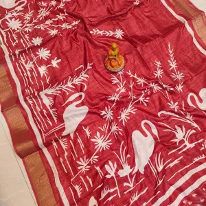 Exclusive Matka Slub Silk Saree Soft Premium Quality Wear Red