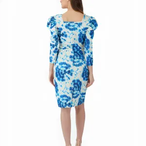 Women's Lycra Tie - Dye Printed Bodycon Dress, Blue