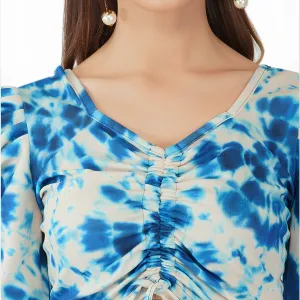 Women's Lycra Tie - Dye Printed Bodycon Dress, Blue