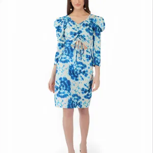 Women's Lycra Tie - Dye Printed Bodycon Dress, Blue