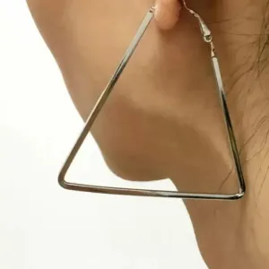 Silver TRINGLE SHAPED Hoop Earrings Allo...