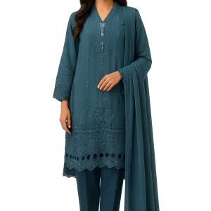 Blue Embroidered Suit with Matching Dupa...