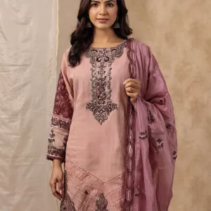 Blush Pink Embroidered Suit with Detailed Dupatta