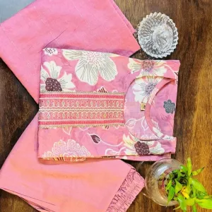 Dusty Rose Floral Printed Kurta Set with Solid Dupatta
