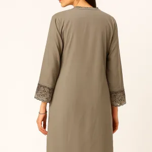 Grey Brown Taupe Embroidered Straight Cut Suit with Dupatta