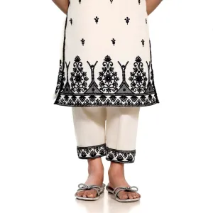 Ivory & Black Embroidered Suit with Dupatta