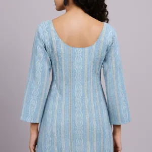 Pastel Blue Striped Cotton Short Kurti for Women