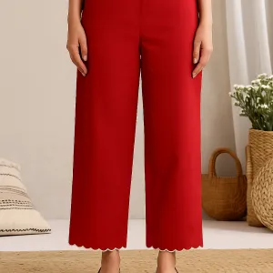 Elegant Red Embroidered Pure Cotton Suit Set