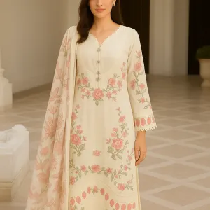 Ivory Floral Embroidered Suit Set with S...