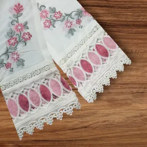 Ivory Floral Embroidered Suit Set with Sheer Dupatta