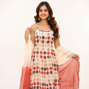 Multicolor Polka Dot Anarkali Kurta Set with Ombre Dupatta