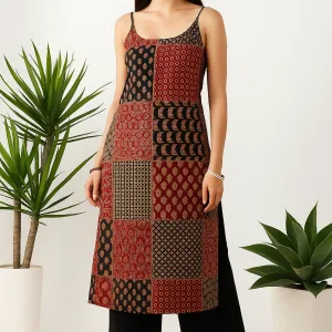 Jaipuri Patchwork Print Sleeveless Long...