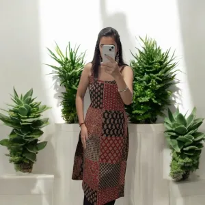 Jaipuri Patchwork Print Sleeveless Long Kurti with plazzo