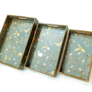 Woodworks Wooden Serving Tray Set of 3 With Handles For Home Decor