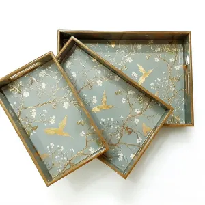 Woodworks Wooden Serving Tray Set of 3 With Handles For Home Decor