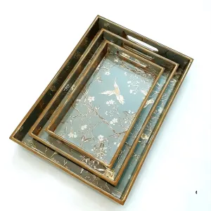 Woodworks Wooden Serving Tray Set of 3 With Handles For Home Decor