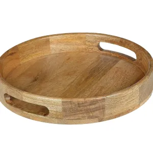 Round Mango Wood Serving Tray With Dual Handles 14 Inch