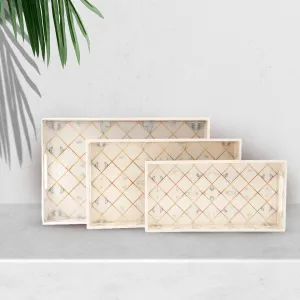 Wooden Rectangular Serving Tray Set of 3 With Easy Grip Handles