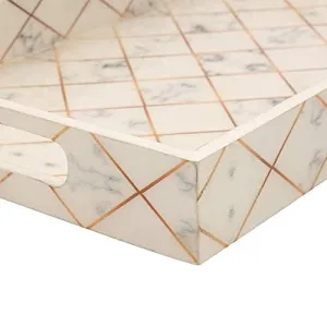 Wooden Rectangular Serving Tray Set of 3 With Easy Grip Handles