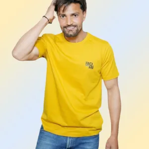 Premium Mustard Yellow Round Neck Pure C...