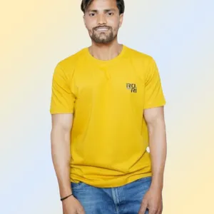 Premium Mustard Yellow Round Neck Pure Cotton Half Sleeves Regular Fit Solid T-Shirt for Men | Relaxed Fit Casual Wear | Chest Logo Print | Branded Box Packaging