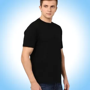 Men’s Black Polyester Round Neck Half Sleeve T-Shirt – Quick Dry, Lightweight, Sweat-Wicking, Sports & Casual Wear