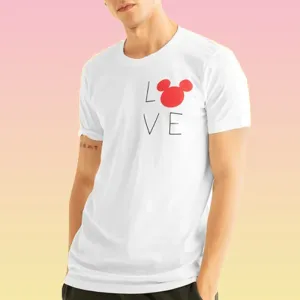 New Trendy Men’s White Polyester Relaxed Fit T-Shirt | Minimal Mickey Mouse Chest Print | Half Sleeves Round Neck Casual Wear