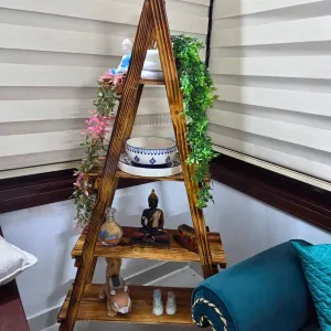 Premium 4 Tier Pinewood Ladder Shelf for Living Room Decor
