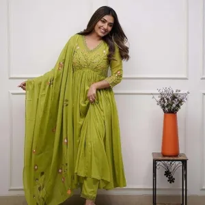 Women's Cotton Embroidered Anarkali Kurt...