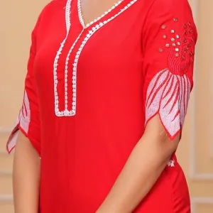 Women's Cotton Floral Printed Short Straight Kurti with Pant