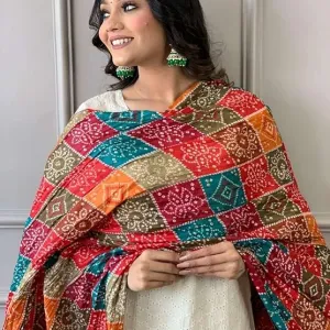 Women's Cotton Chikankari Print Straight Kurti with Pant andMulmul Dupatta Set